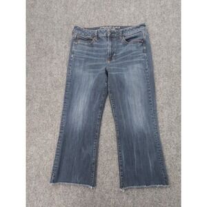American Eagle Jeans Womens 12 Blue Hi rise Kick Crop Flare Frayed Hem Dark